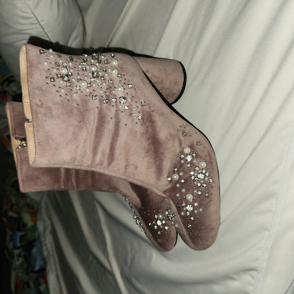 Zara Suede Embellished Velvet Ankle Boots - Picture 7 of 7